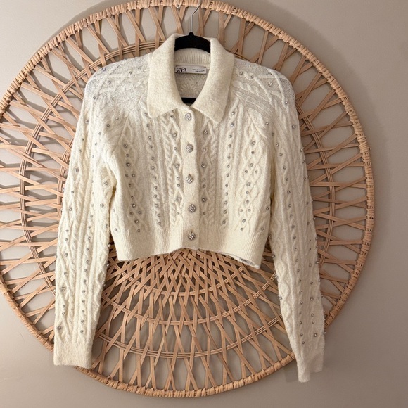 Zara Sweaters - Zara Cream Cable Knit Sweater with sparkle detail